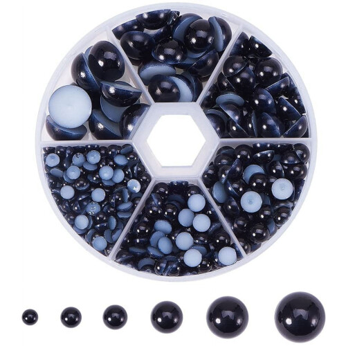 Black Flat Back Pearl Cabochons 4-12mm 6 Sizes 690 Pcs