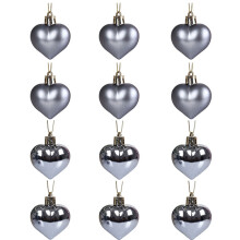 Grey heart-shaped Christmas baubles PVC 12 pcs 1.97 inch