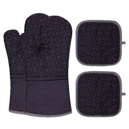 Silicone Oven Mitts Pair Black One Size