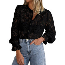 Women's Button-Down Lace Long Sleeve Top Black