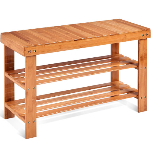 Bamboo Shoe Rack Bench 3-Tier Entryway Storage Shelf