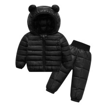 Conjunto de casaco e calça de inverno preto para criança de 12 a 18 meses.