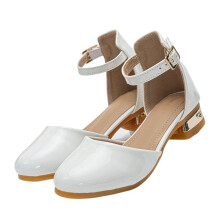Girls' white dress heels with bow and adjustable buckle,