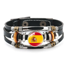 Leather Bracelet Country Flag Multi-Layer Black Cowhide