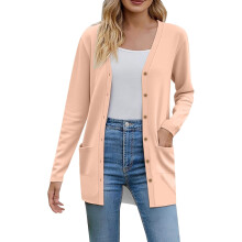 Gilet long léger à boutons pour femme avec poches