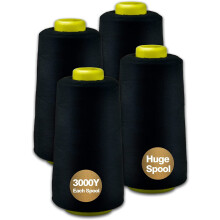 Black serger thread polyester 4 cones 3000 yards each