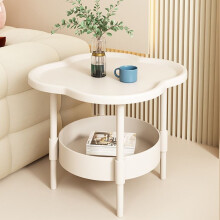 White Plastic Side Table Double-Layer 15.75x18.9in