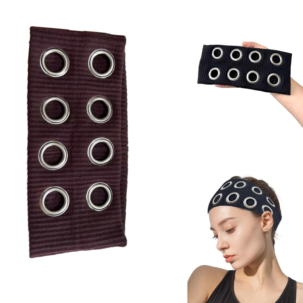 Hollow Eyelet Elastic Headband for Girls, Wide Punk Grunge