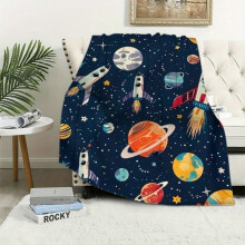 Flannel Blanket Space Explorer Navy Blue 60x80in