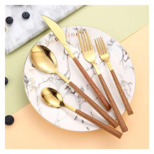 Stainless Steel Flatware Set with Wood Handles 5 Pieces