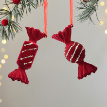 Red Velvet Christmas Candy Ornaments Flocked Glitter