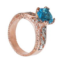 Women's Rose Gold Plated Blue Diamond Promise Ring Floral
