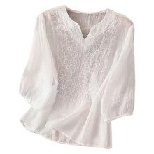 Damen-Tunika mit Blumenmuster, kurzärmelig, weiß, XL