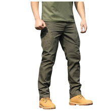 Men's cotton cargo pants elastic waist loose fit