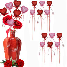 Triani Glitter Puffy Heart Picks 12 pcs 8.66 inch red pink