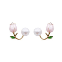 Tulip Flower Pearl Necklace and Earrings Set Alloy Women's