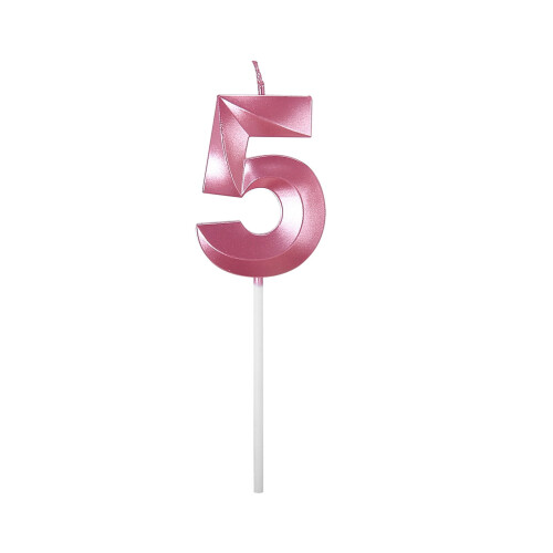 Pink 3D Glitter Number Candle 5 Cake Topper