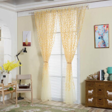 Voile Tulle Willow Leaf Sheer Curtains Set 210x95cm Yellow