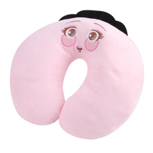 U-Shaped Travel Pillow in Pink – Soft Plush, PP Cotton