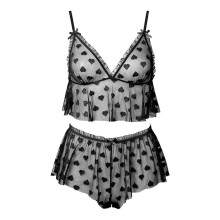 Women's Valentine's Day 2-Piece Lace Mesh Pajama Set Black