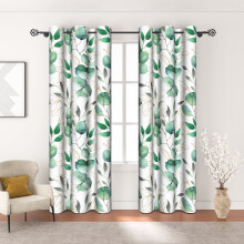 White blackout curtains for living room with green gold