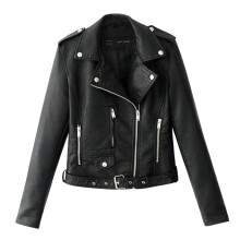 Women's Plus Size Black Zip-Up Jacket with Notched Lapel L
