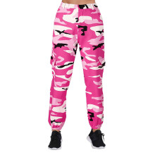 Women's Camo Cargo Trousers Elastic Waist Pink XL