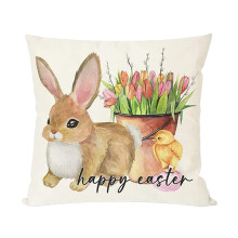 Easter Throw Pillow Cover 18x18 Inch Linen Egg Bunny Design