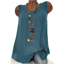 Ärmelloses Leinen-Tanktop für Damen mit Rundhalsausschnitt, Oversize-Schnitt