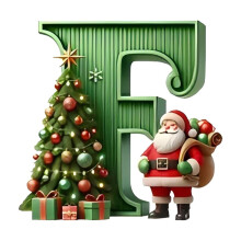 Santa Claus Initial Letter Pendant F Green Christmas Tree