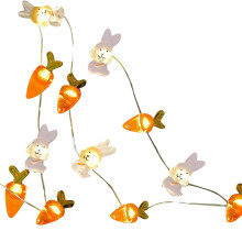 Lampe de Pâques LED en fil de cuivre avec motifs de carotte, lapin et poussin.