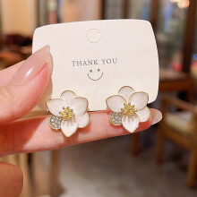 Flower Earrings for Women Purple White