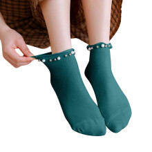 Calcetines tobilleros de algodón con volantes para mujer, color verde, talla única.