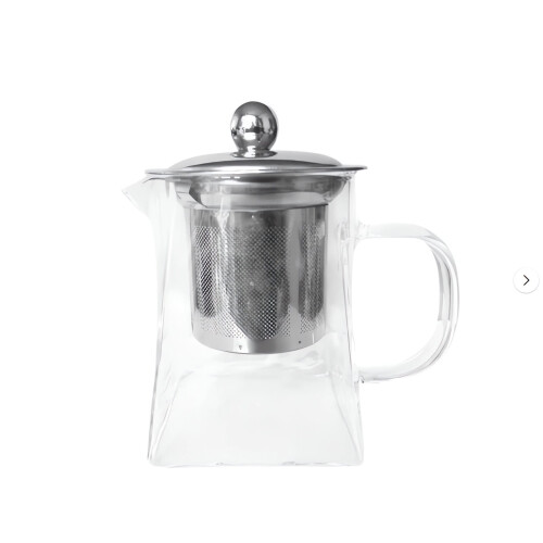 Glass Teapot with Stainless Steel Infuser Square Ergonomic