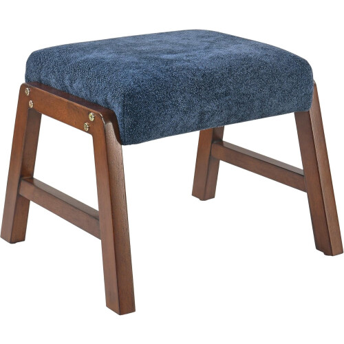 Moderion Small Footstool Solid Wood Legs Navy Upholstered