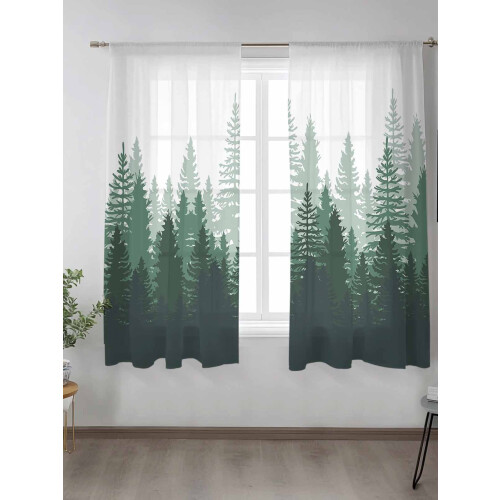 Green Forest Sheer Curtains 52x63 in Light Filtering Voile 1