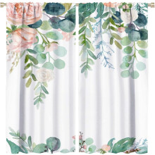 Floral Leaves Curtains Pink Watercolor Nature Pattern