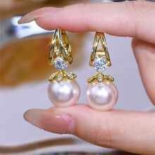 Gold Bow Earrings for Women with Pearls, Huggie Dangle Style