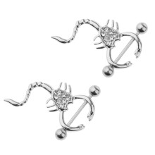 Rhinestone Stainless Steel Scorpion Nipple Dangle 16g 2 pcs