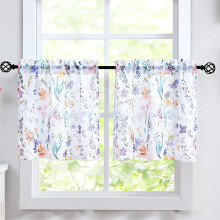 Floral Kitchen Curtains Purple Orange 24 Inch Semi-Sheer