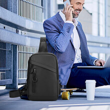 Bolsa de peito impermeável masculina em poliéster preto, 28x19x10cm