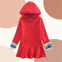 Girls Hooded Dress Long Sleeve Solid Color Casual