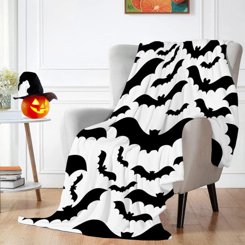 Halloween Throw Blanket Soft Plush Bats Black White 40x30 1