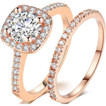 Conjunto de alianças de casamento em prata e ouro rosa, 1,5 quilates