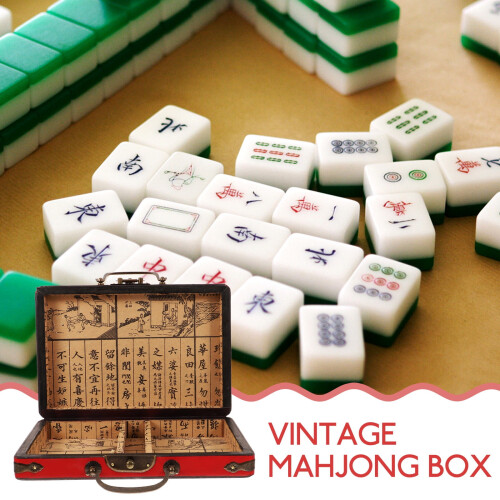 Wooden Mahjong Case Red Rectangle Traditional 1