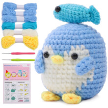 Blue Penguin Crochet Doll Set for Beginners with Video