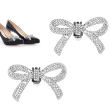 Rhinestone Shoe Clips Silver Bow Heel Charms 1 Pair