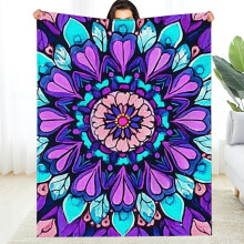 Purple Boho Mandala Flannel Blanket 50x60 in