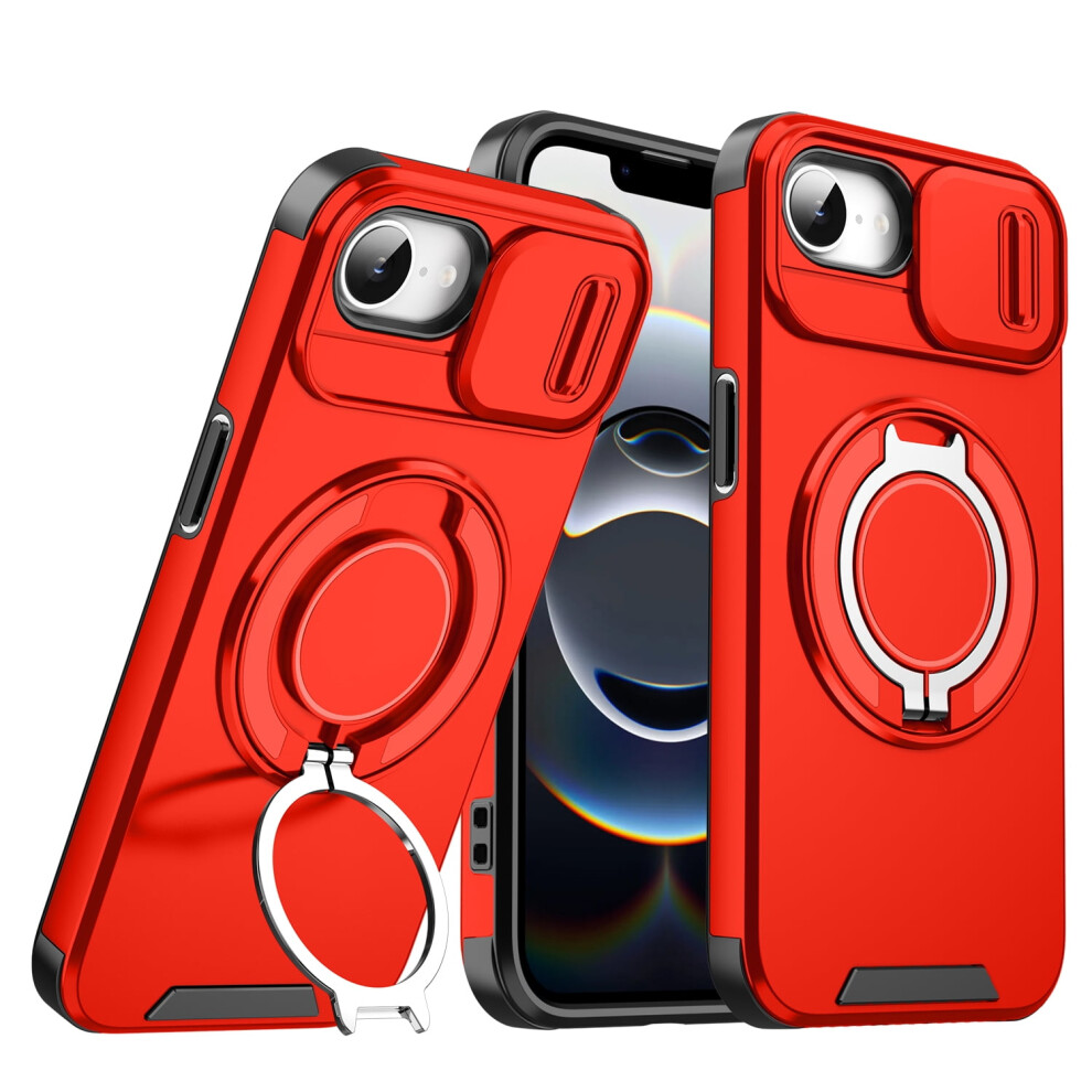 Iphone 16E Rugged Hard Shell Case With Magsafe Ring Red 9132278425702