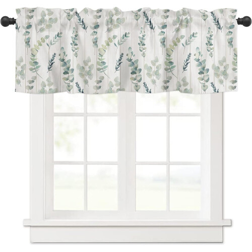 Farmhouse Eucalyptus Leaf Kitchen Valance Sage Green 54x18